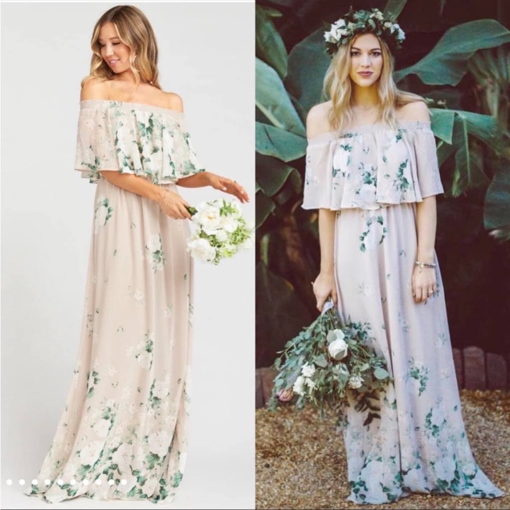 Show Me Your Mumu off the shoulder gown